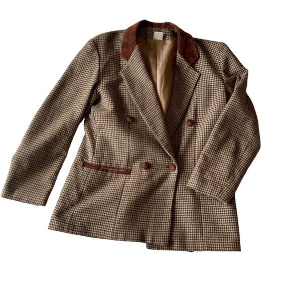 Brown checkered blazer with suede buttons and collar - Picture 4 of 4